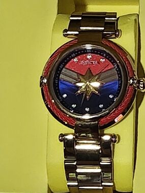 Invicta Gold-Tone Women's Watch with Red and Blue Dial